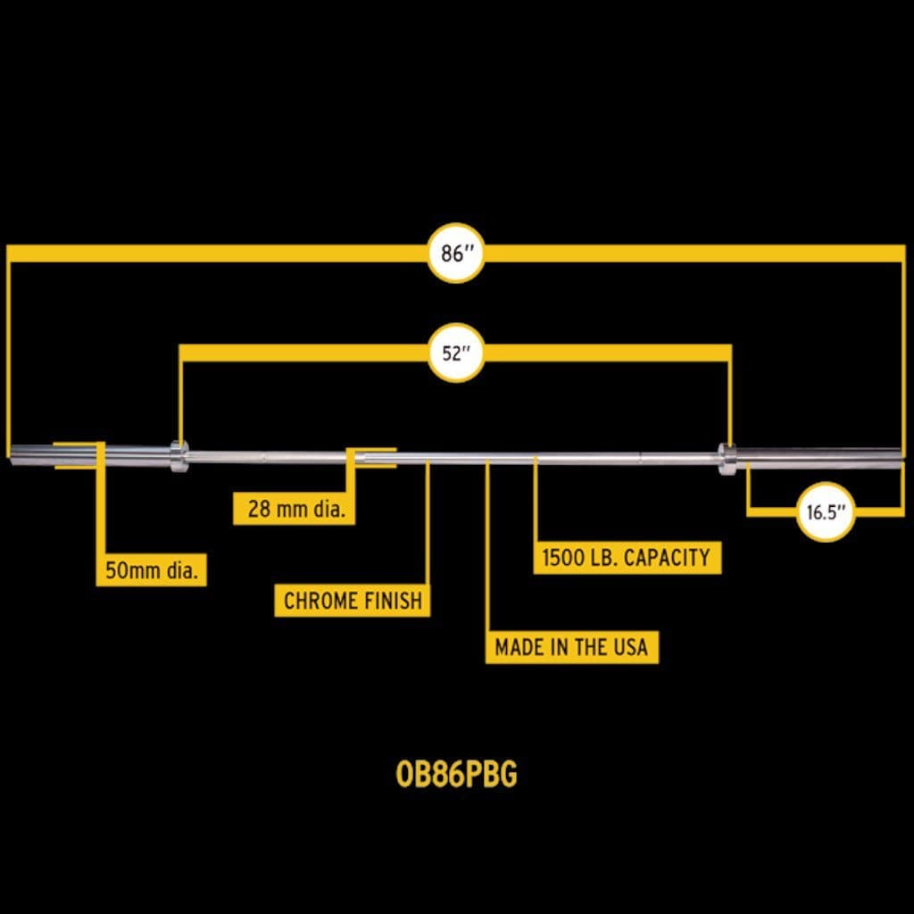 Body-Solid OB86PBG Gold 7 ft Olympic Power Bar, 1500 lb capacity bar Body-Solid Iron 