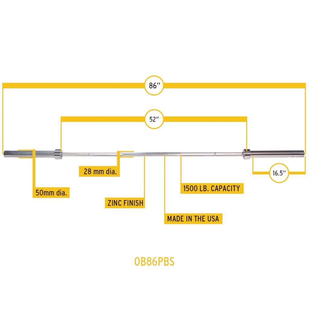 Body-Solid OB86PBS 7 ft Silver Olympic Power Bar, 1500 lb Capacity bar Body-Solid Iron 