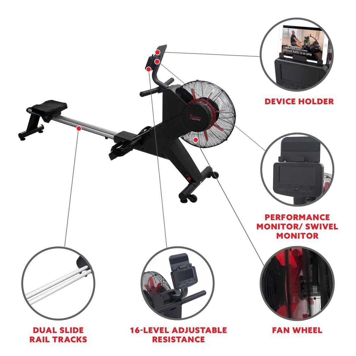 Carbon Premium Air Magnetic Rowing Machine Cardio Training Sunny Health and Fitness 