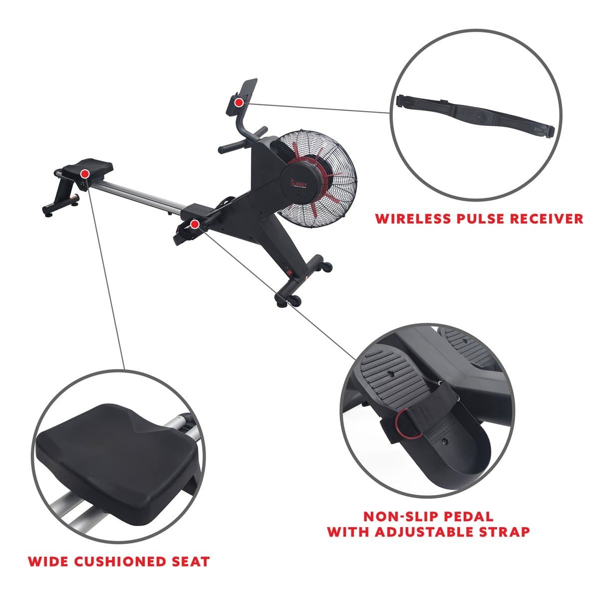 Carbon Premium Air Magnetic Rowing Machine Cardio Training Sunny Health and Fitness 